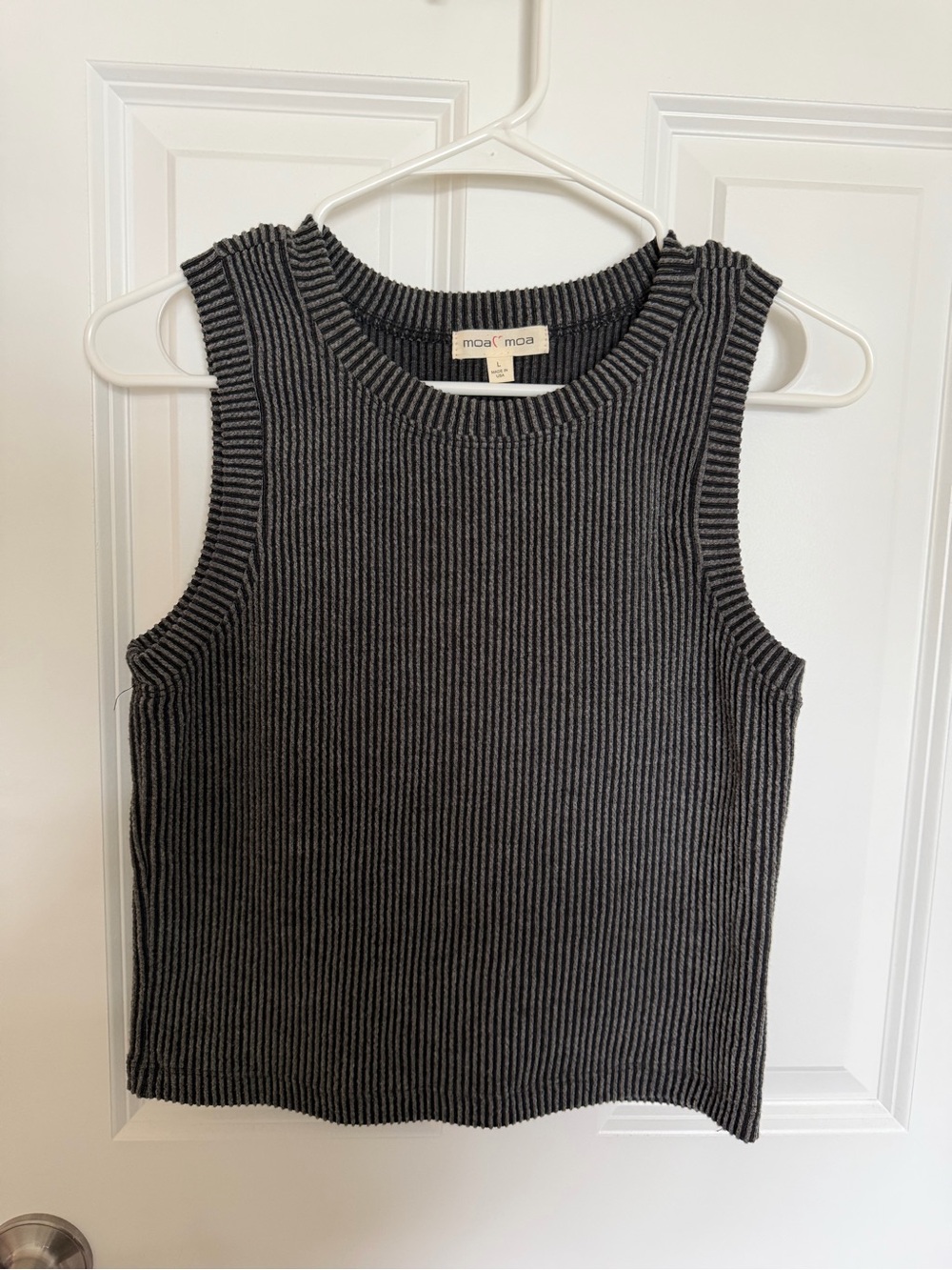 Charcoal Gray Ribbed Knit Tank Top | Size Large